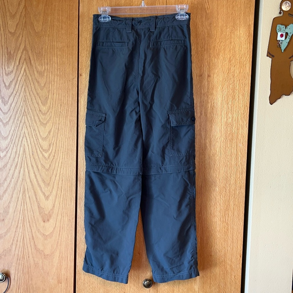 LL Bean size 12 adj waist gray green woven nylon cargo pants shorts zip off EUC